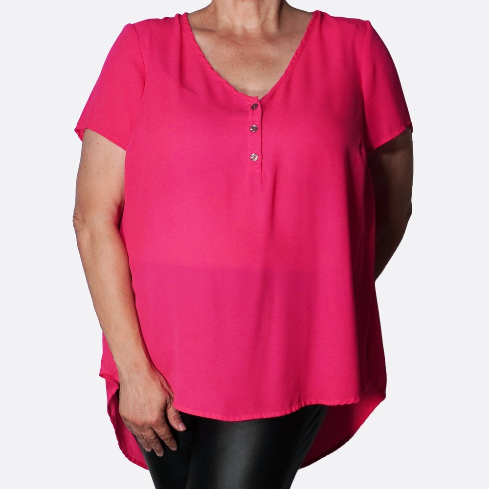 Torrid Harper Neon Hot Pink Georgette Blouse V-Neck High Low Top XL 1X 2X
